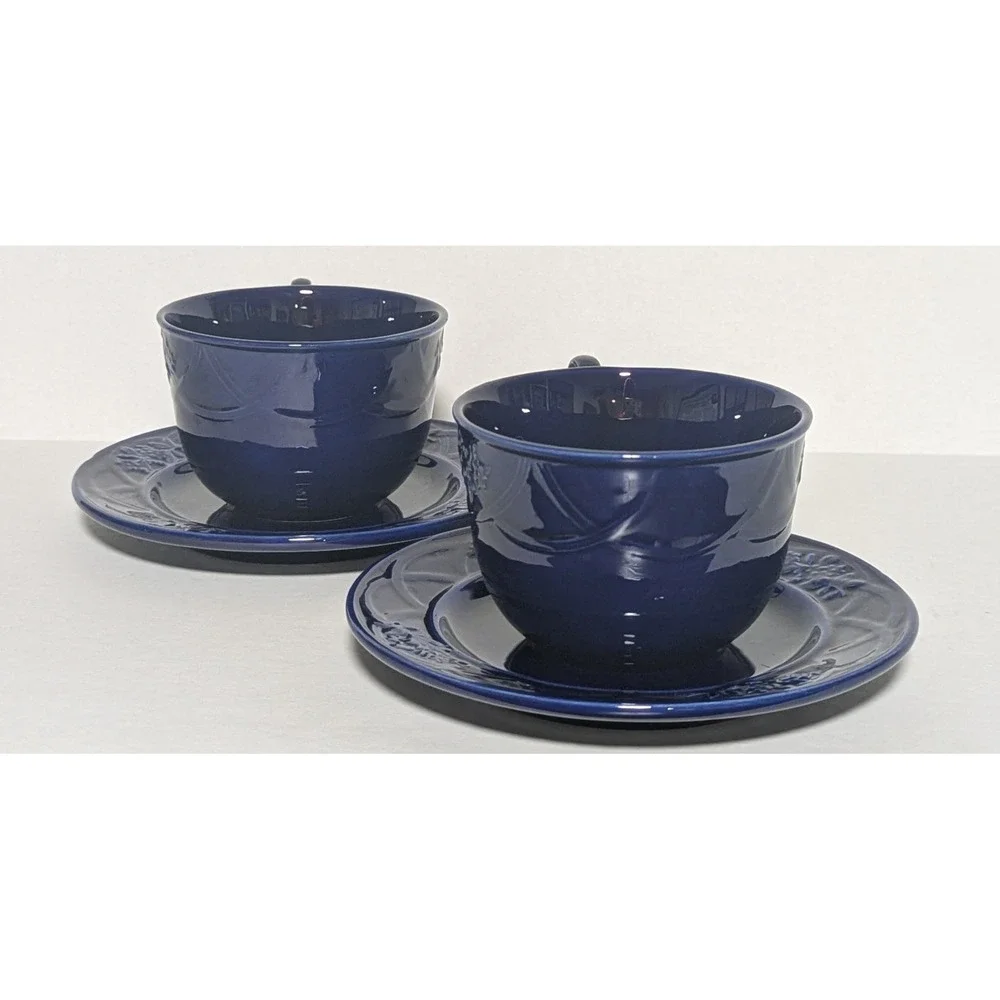 Jay Willfred Andrea‎ by Sadek Cobalt Blue Cup & Saucer (2) Floral Motif Portugal